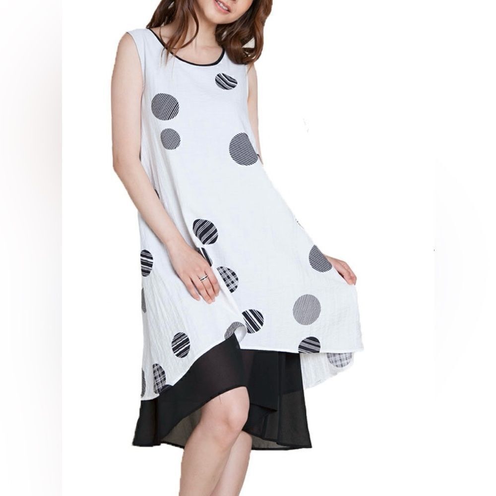 Patrizia Luca Milano Sleeveless Layered Multi Dot Dress Size M